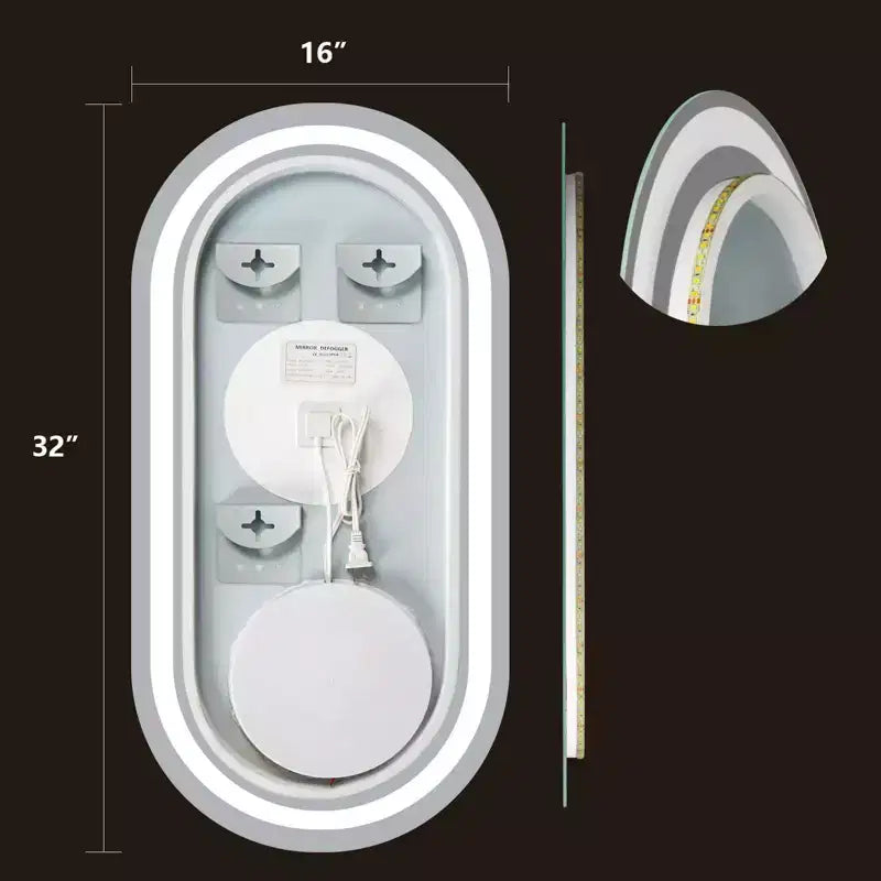 WallBeyond 15.75"x31.5" Specchio da bagno ovale a LED trasparente