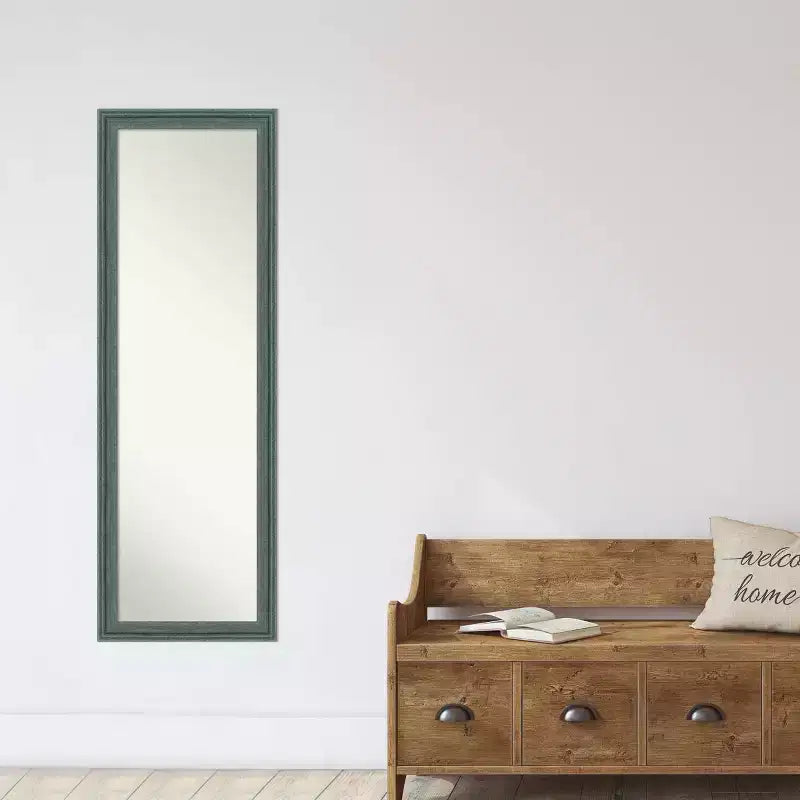 Specchio da porta in legno riciclato non bisellato 45,7x132 cm Verde acqua/Grigio - Amanti Art