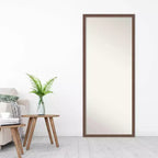 Specchio da terra Amanti Art 27"x63" non smussato: marrone rustico, cornice in legno, opzione montaggio a parete