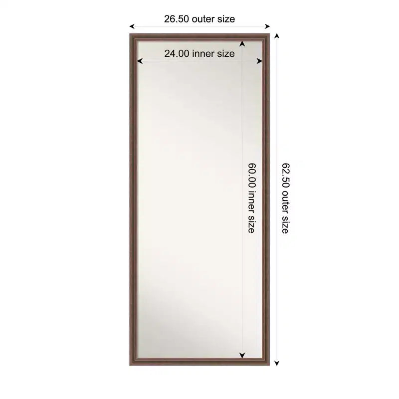 Specchio da terra Amanti Art 27"x63" non smussato: marrone rustico, cornice in legno, opzione montaggio a parete