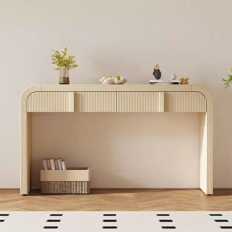 Consolle moderna da 140 cm, mobile credenza con 2 cassetti, superficie liscia e arrotondata, lucida, per soggiorno, sala da pranzo, ingresso