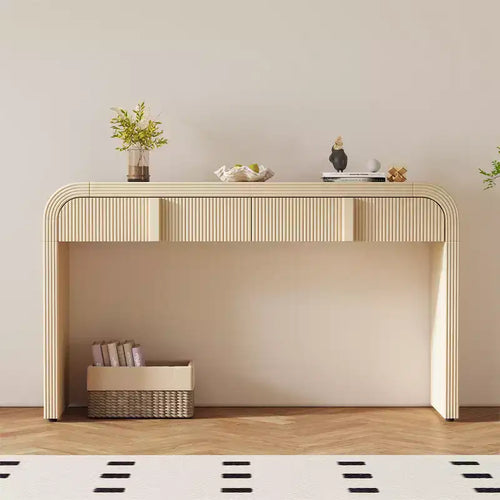 Consolle moderna da 140 cm, mobile credenza con 2 cassetti, superficie liscia e arrotondata, lucida, per soggiorno, sala da pranzo, ingresso