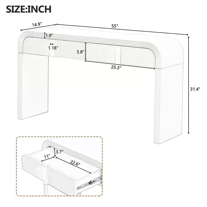 Consolle moderna da 140 cm, mobile credenza con 2 cassetti, superficie liscia e arrotondata, lucida, per soggiorno, sala da pranzo, ingresso