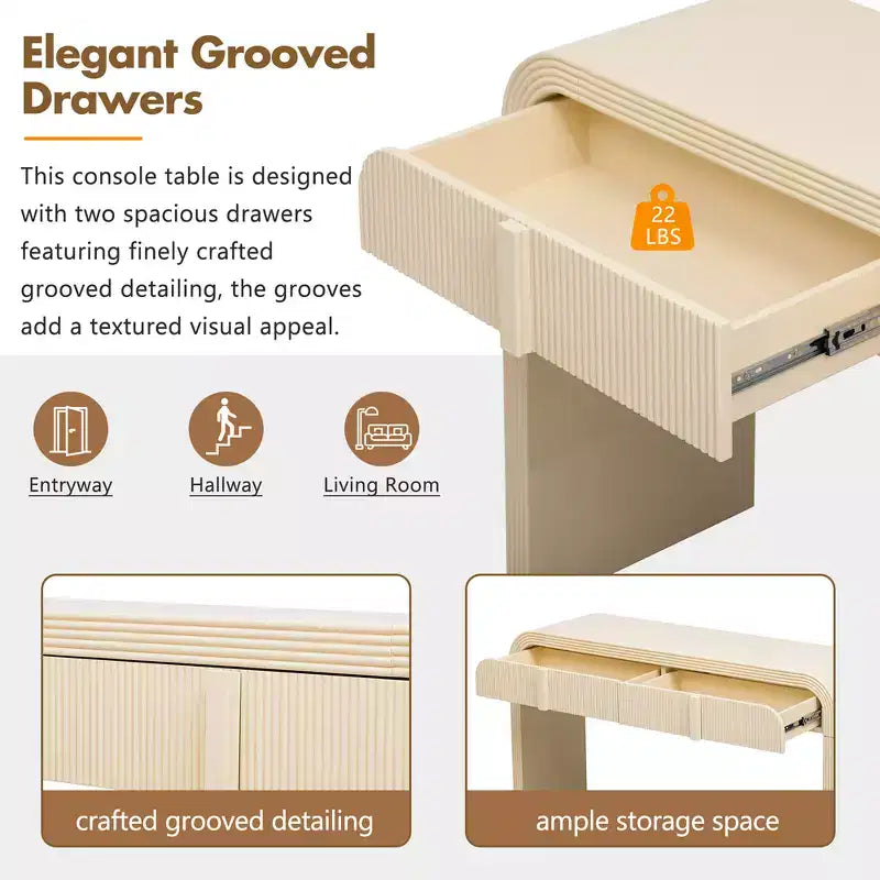 Consolle moderna da 140 cm, mobile credenza con 2 cassetti, superficie liscia e arrotondata, lucida, per soggiorno, sala da pranzo, ingresso