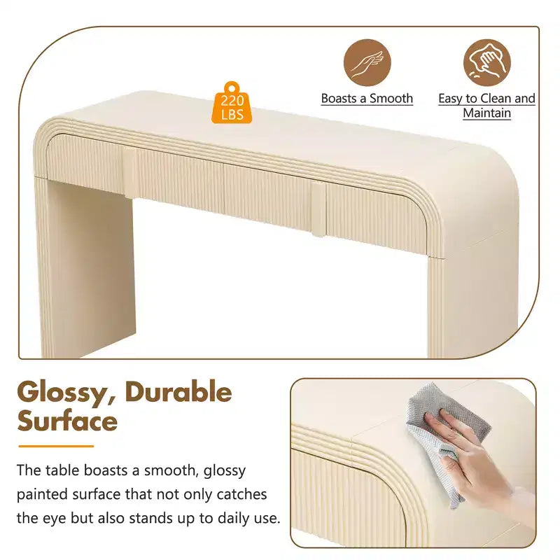 Consolle moderna da 140 cm, mobile credenza con 2 cassetti, superficie liscia e arrotondata, lucida, per soggiorno, sala da pranzo, ingresso