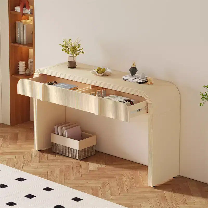 Consolle moderna da 140 cm, mobile credenza con 2 cassetti, superficie liscia e arrotondata, lucida, per soggiorno, sala da pranzo, ingresso