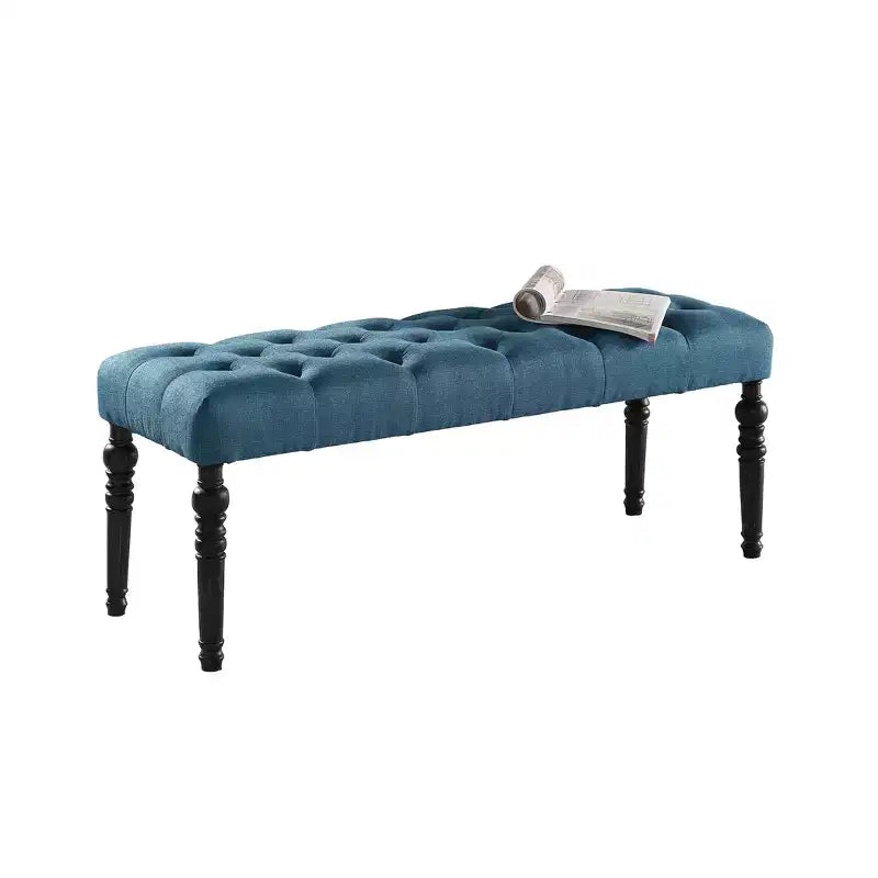 Panca da pranzo imbottita Leviton con gambe tornite, blu