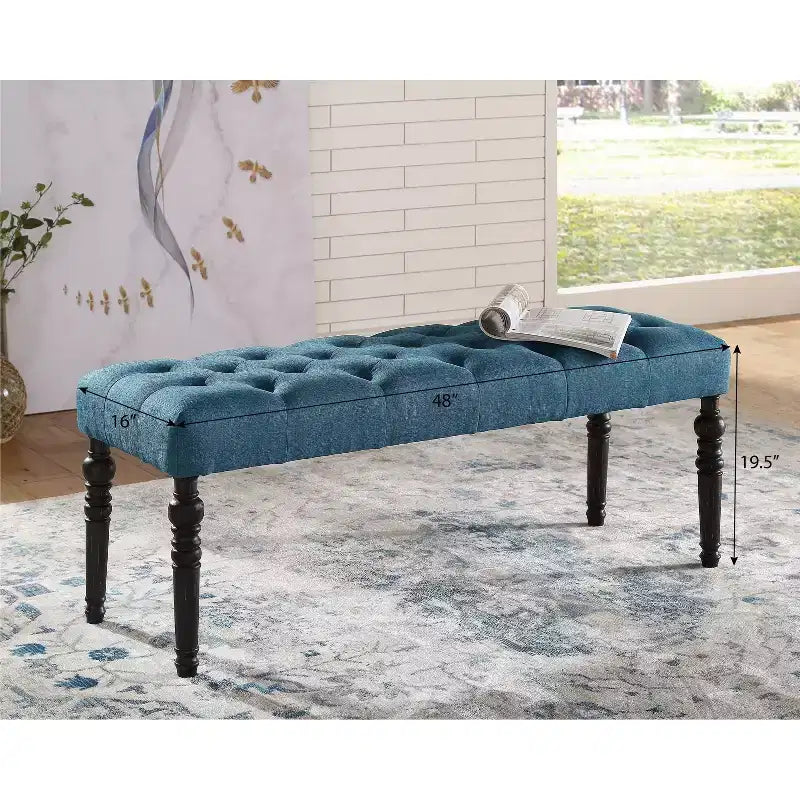 Panca da pranzo imbottita Leviton con gambe tornite, blu