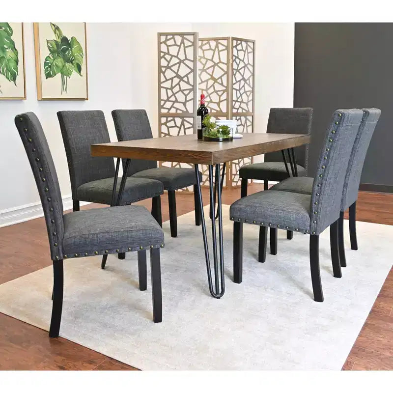 Set da pranzo Amisos da 7 pezzi, tavolo da pranzo Hairpin con 6 sedie, 3 opzioni di colore