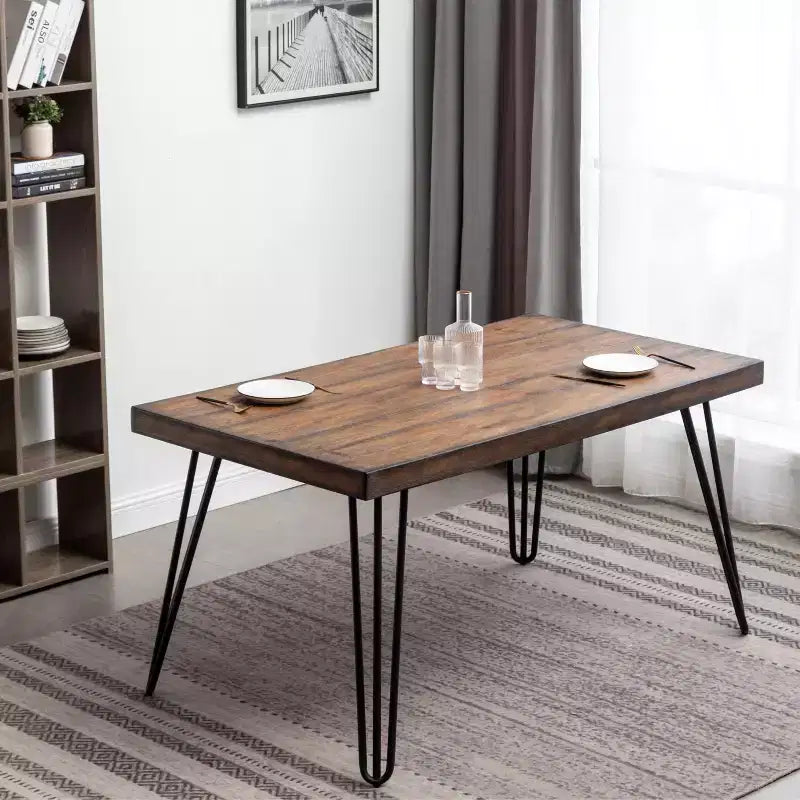 Set da pranzo Amisos da 7 pezzi, tavolo da pranzo Hairpin con 6 sedie, 3 opzioni di colore