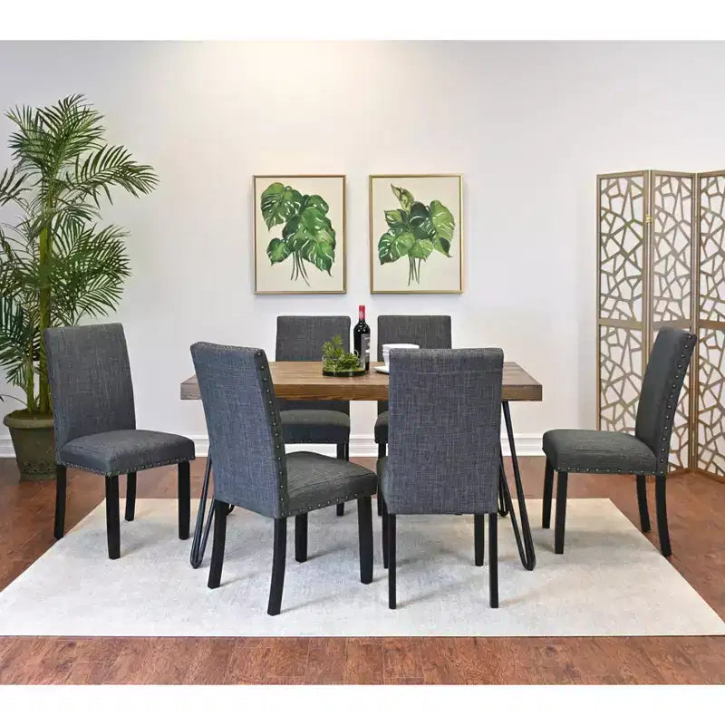 Set da pranzo Amisos da 7 pezzi, tavolo da pranzo Hairpin con 6 sedie, 3 opzioni di colore