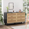 Rattan 6 Drawer Dresser for Bedroom, Dresser Chest of Drawers, Beside Table for Closet, Storage Organizer for Hallway Living Room Bedroom