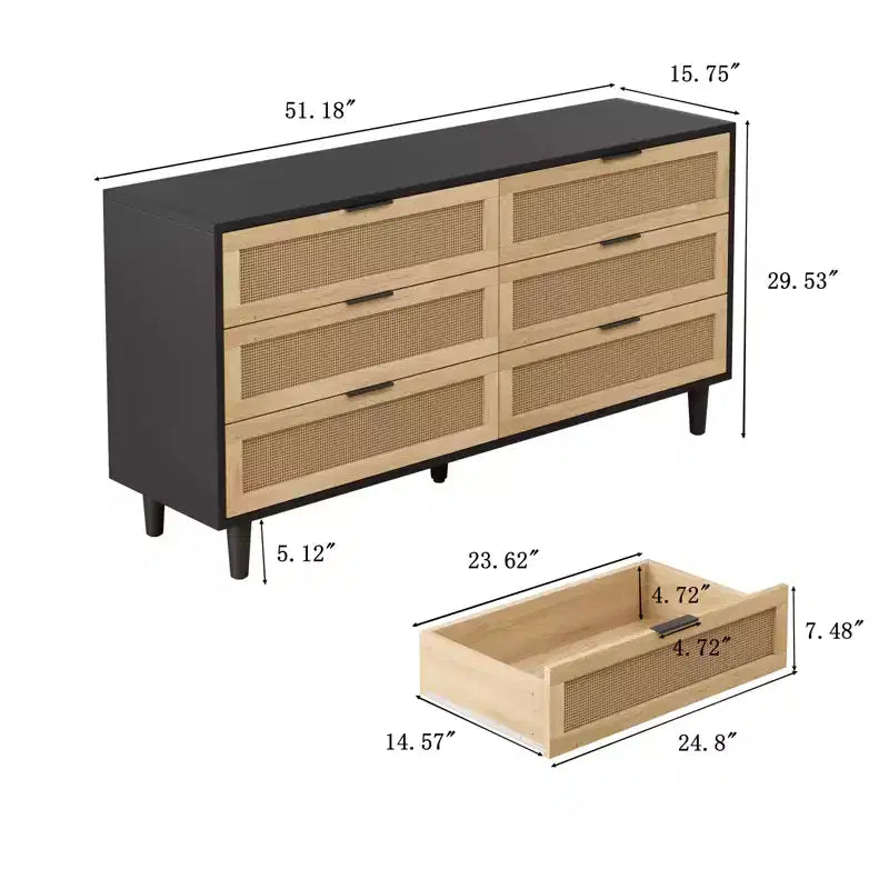 Comodino in Rattan a 6 Cassetti per Camera da Letto, Cassettiera, Comodino per Armadio, Organizzatore di Archiviazione per Ingresso Soggiorno Camera da Letto