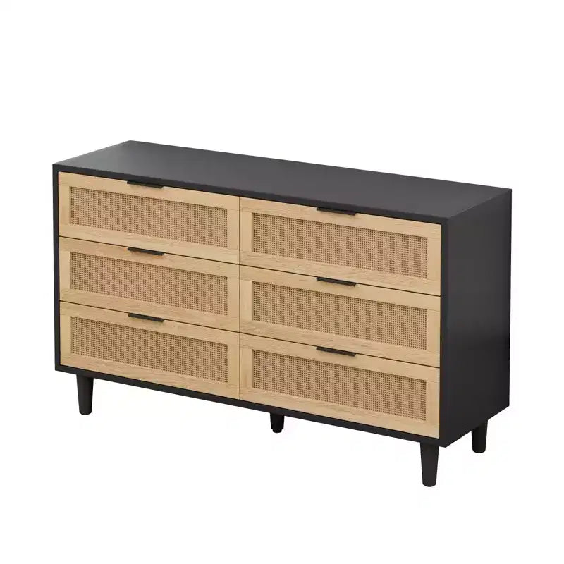 Comodino in Rattan a 6 Cassetti per Camera da Letto, Cassettiera, Comodino per Armadio, Organizzatore di Archiviazione per Ingresso Soggiorno Camera da Letto