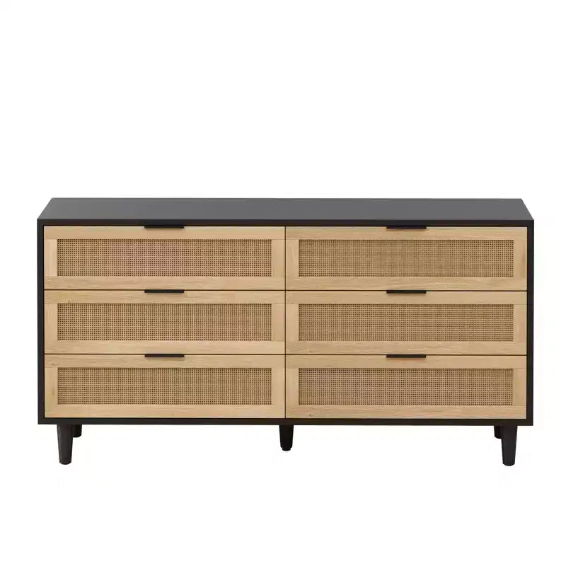 Comodino in Rattan a 6 Cassetti per Camera da Letto, Cassettiera, Comodino per Armadio, Organizzatore di Archiviazione per Ingresso Soggiorno Camera da Letto