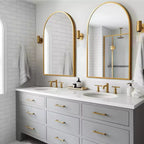 Dovelina 36A x 24L Specchio da parete moderno ad arco per bagno, specchio da trucco con cornice in metallo, specchio decorativo reclinabile