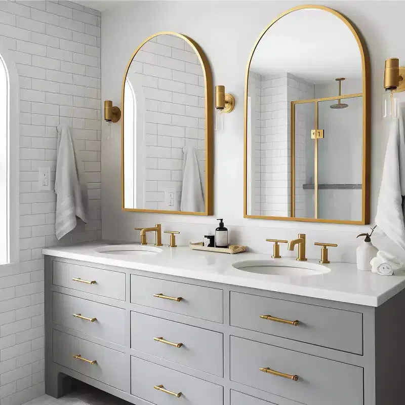 Dovelina 36A x 24L Specchio da parete moderno ad arco per bagno, specchio da trucco con cornice in metallo, specchio decorativo reclinabile