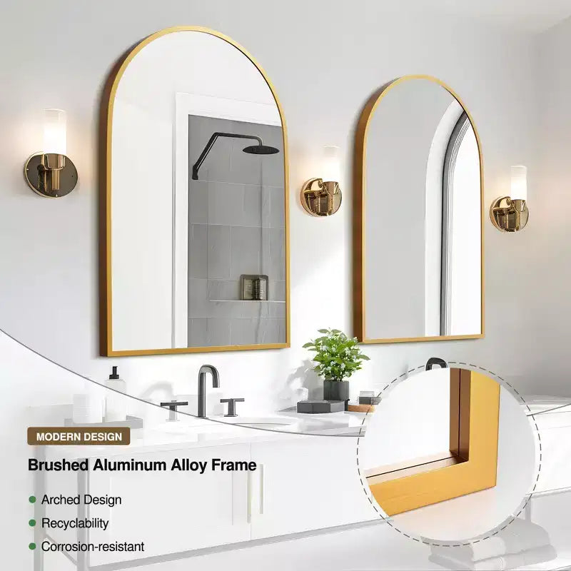 Dovelina 36A x 24L Specchio da parete moderno ad arco per bagno, specchio da trucco con cornice in metallo, specchio decorativo reclinabile