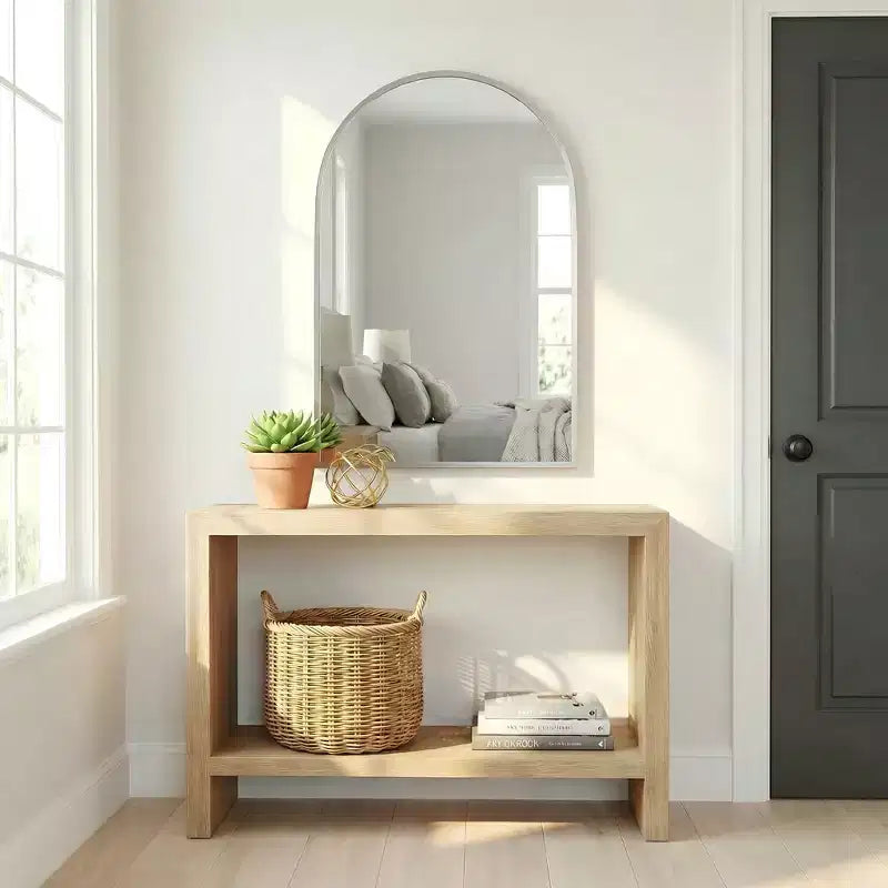 Dovelina 36A x 24L Specchio da parete moderno ad arco per bagno, specchio da trucco con cornice in metallo, specchio decorativo reclinabile