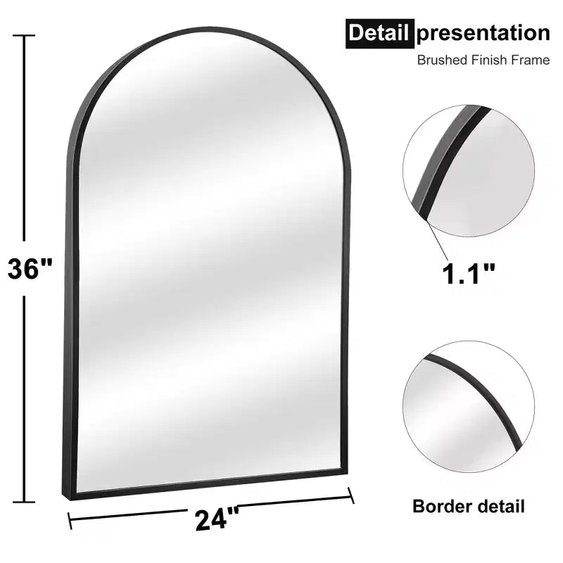 Dovelina 36A x 24L Specchio da parete moderno ad arco per bagno, specchio da trucco con cornice in metallo, specchio decorativo reclinabile