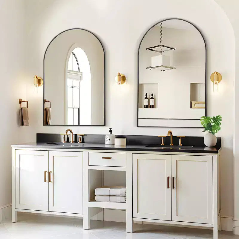Dovelina 36A x 24L Specchio da parete moderno ad arco per bagno, specchio da trucco con cornice in metallo, specchio decorativo reclinabile