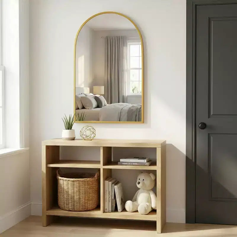 Dovelina 36A x 24L Specchio da parete moderno ad arco per bagno, specchio da trucco con cornice in metallo, specchio decorativo reclinabile