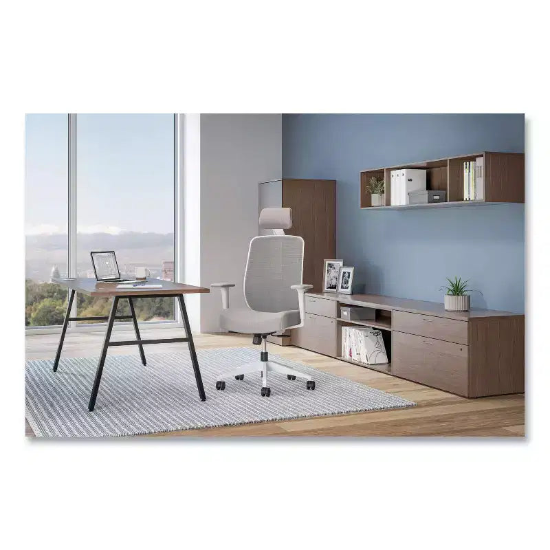 Sedia da lavoro HON Altern con schienale in rete, altezza sedile da 17,95 a 21,1, sedile grigio, schienale grigio/bianco, base bianca