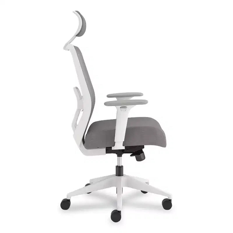 Sedia da lavoro HON Altern con schienale in rete, altezza sedile da 17,95 a 21,1, sedile grigio, schienale grigio/bianco, base bianca