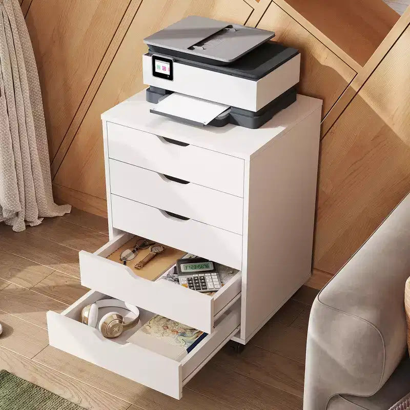 Cassettiera a 5 cassetti, mobile contenitore in legno con ruote