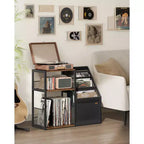 Mobiletto portadischi VASAGLE, tavolino a 3 ripiani, contenitore per dischi in vinile fino a 140 album, tavolino laterale