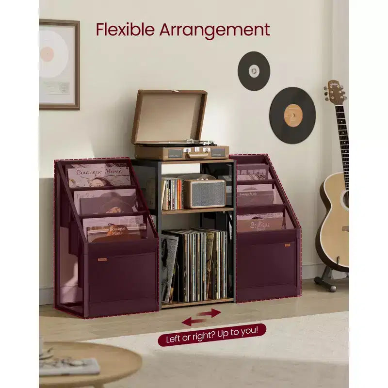 Mobiletto portadischi VASAGLE, tavolino a 3 ripiani, contenitore per dischi in vinile fino a 140 album, tavolino laterale