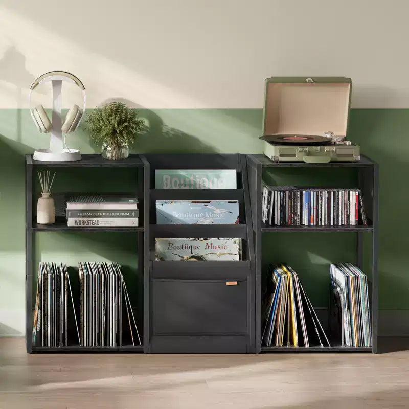 Mobiletto portadischi VASAGLE, tavolino a 3 ripiani, contenitore per dischi in vinile fino a 140 album, tavolino laterale