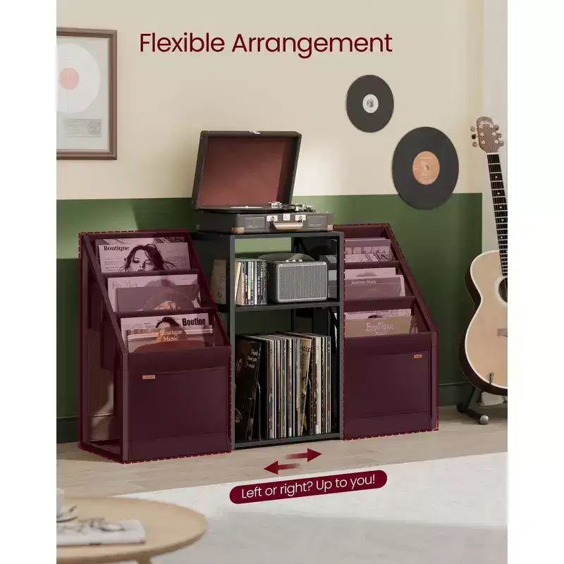 Mobiletto portadischi VASAGLE, tavolino a 3 ripiani, contenitore per dischi in vinile fino a 140 album, tavolino laterale