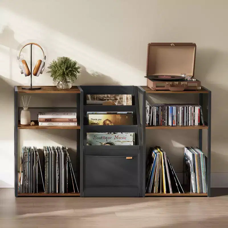Mobiletto portadischi VASAGLE, tavolino a 3 ripiani, contenitore per dischi in vinile fino a 140 album, tavolino laterale