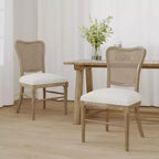 GDFStudio Wreecy Sedia da pranzo imbottita in legno di caucciù con schienale in rattan e poggiapiedi, marrone chiaro