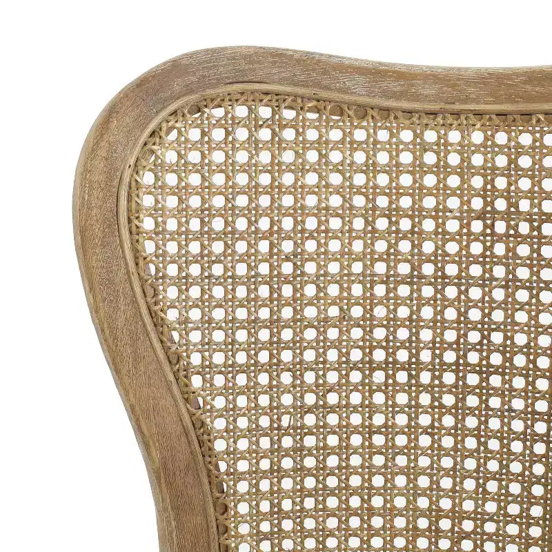 GDFStudio Wreecy Sedia da pranzo imbottita in legno di caucciù con schienale in rattan e poggiapiedi, marrone chiaro