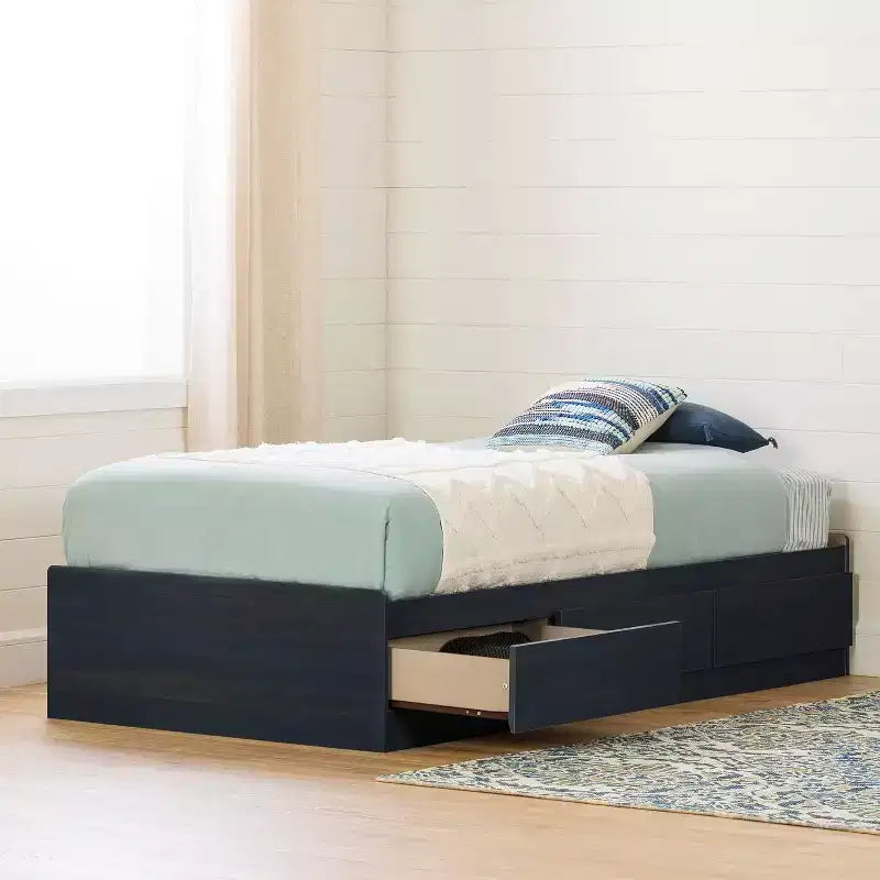 HomeStock 14.75 pollici A, letto a una piazza e mezza blu con contenitore in truciolato