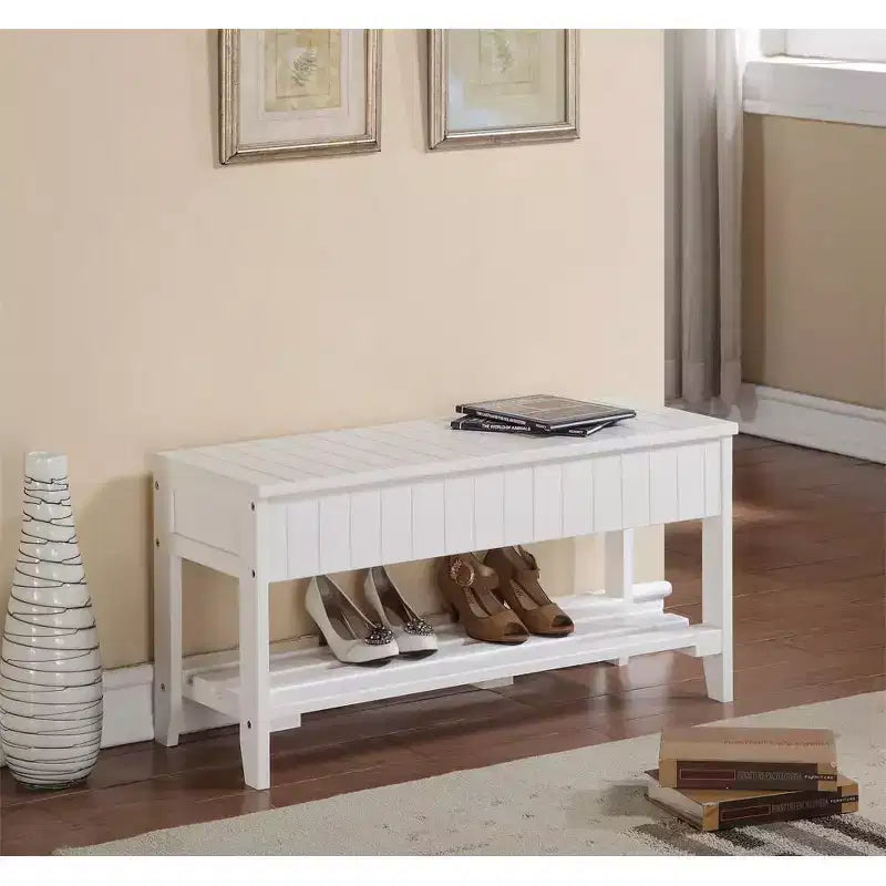 Roundhill Quality Solid Wood Shoe Bench with Storage, White