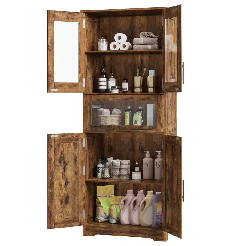 Mobiletto da bagno alto, Armadio autoportante per la biancheria con ante e ripiani regolabili per cucina, dispensa, soggiorno