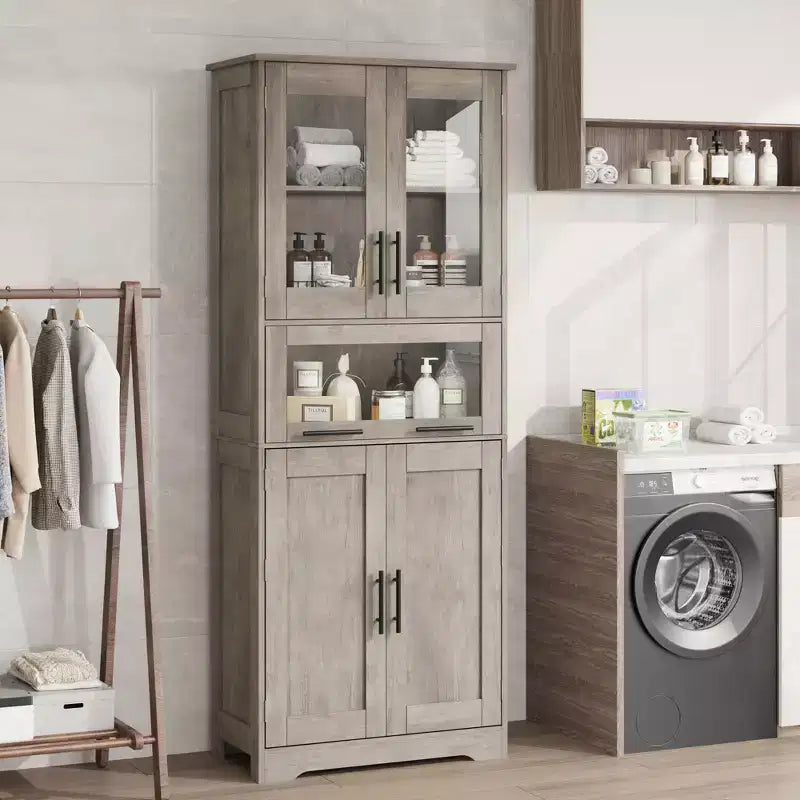 Mobiletto da bagno alto, Armadio autoportante per la biancheria con ante e ripiani regolabili per cucina, dispensa, soggiorno