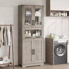 Mobiletto da bagno alto, Armadio autoportante per la biancheria con ante e ripiani regolabili per cucina, dispensa, soggiorno