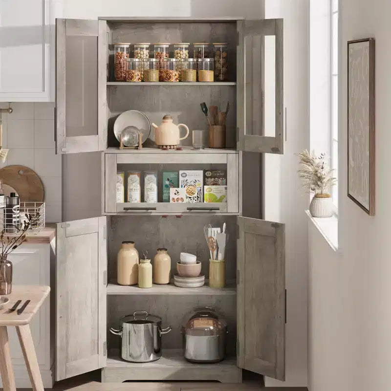 Mobiletto da bagno alto, Armadio autoportante per la biancheria con ante e ripiani regolabili per cucina, dispensa, soggiorno