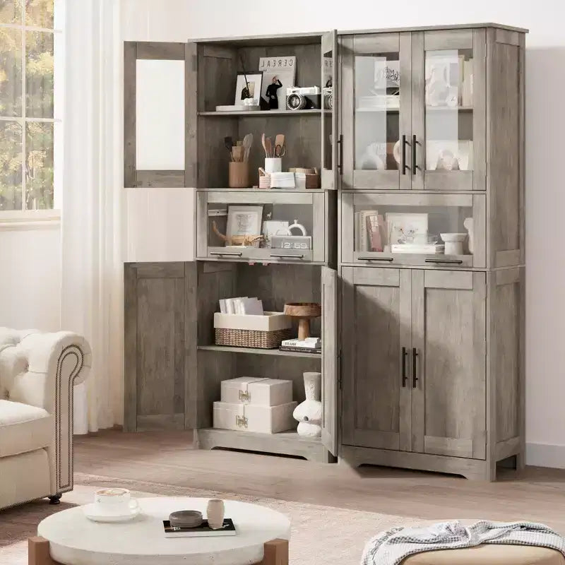Mobiletto da bagno alto, Armadio autoportante per la biancheria con ante e ripiani regolabili per cucina, dispensa, soggiorno
