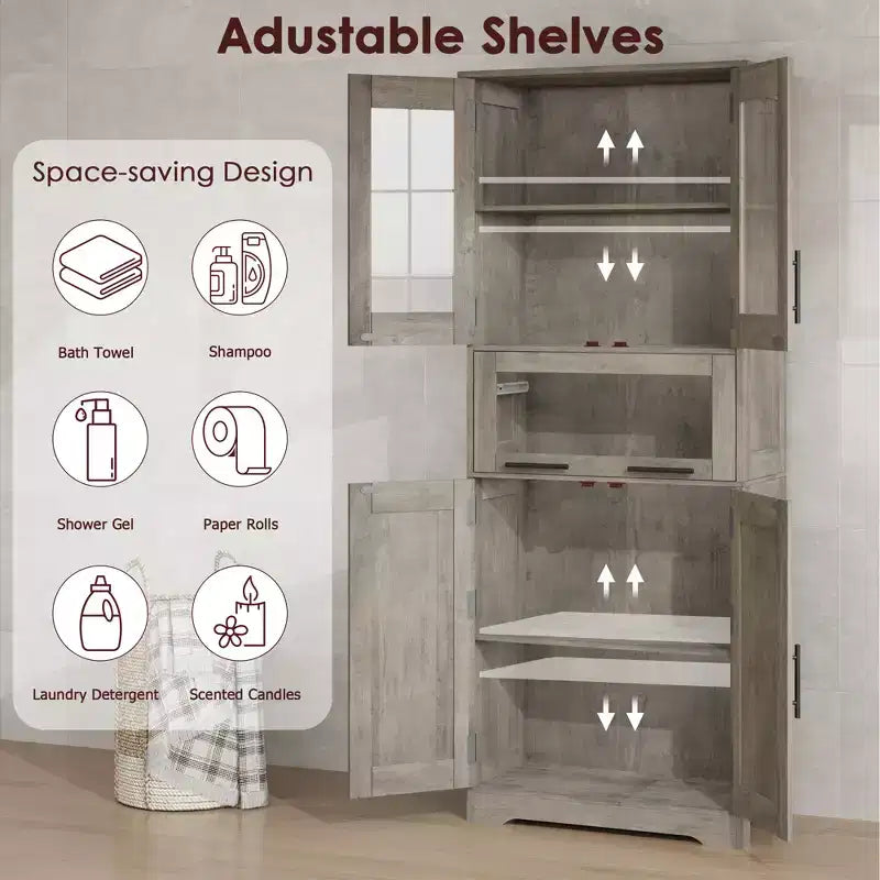 Mobiletto da bagno alto, Armadio autoportante per la biancheria con ante e ripiani regolabili per cucina, dispensa, soggiorno