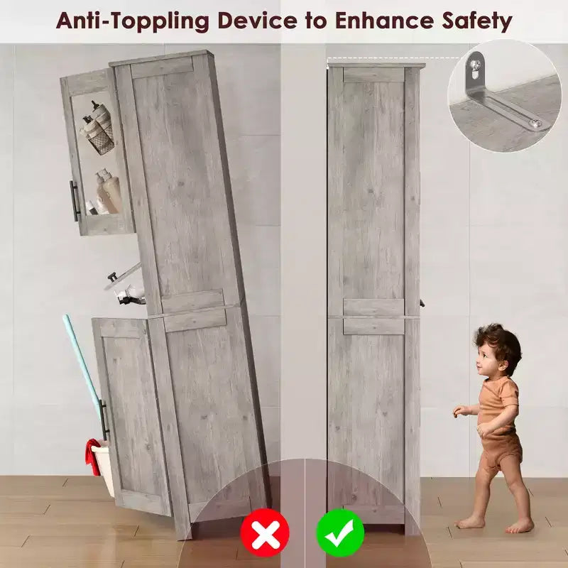 Mobiletto da bagno alto, Armadio autoportante per la biancheria con ante e ripiani regolabili per cucina, dispensa, soggiorno