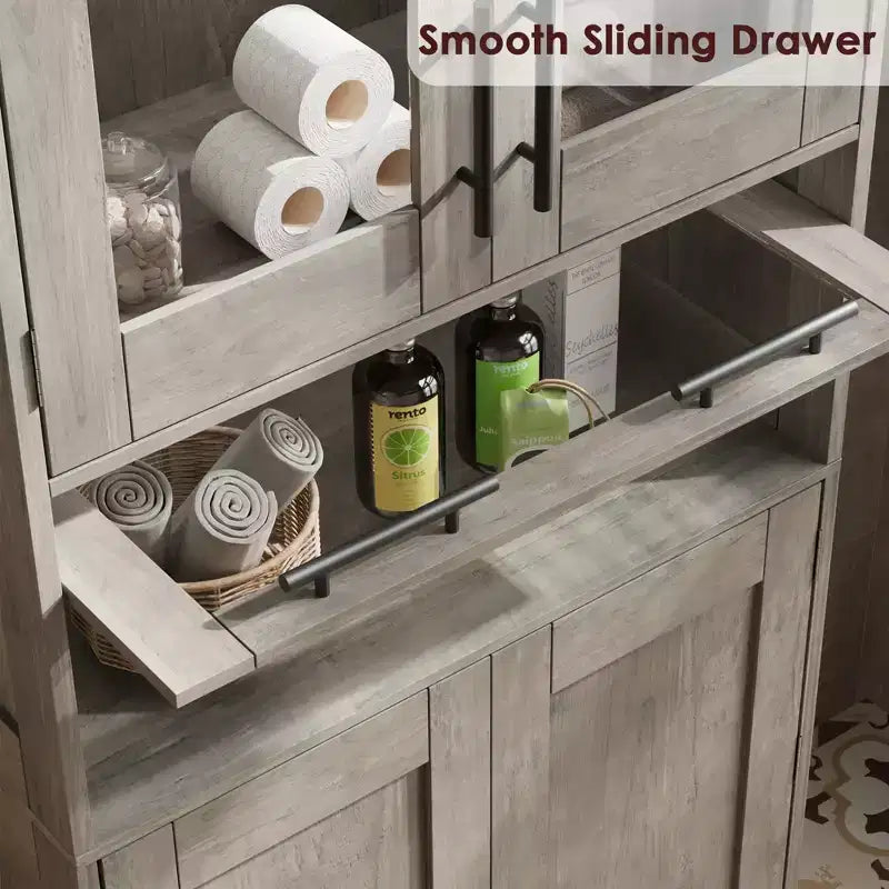 Mobiletto da bagno alto, Armadio autoportante per la biancheria con ante e ripiani regolabili per cucina, dispensa, soggiorno