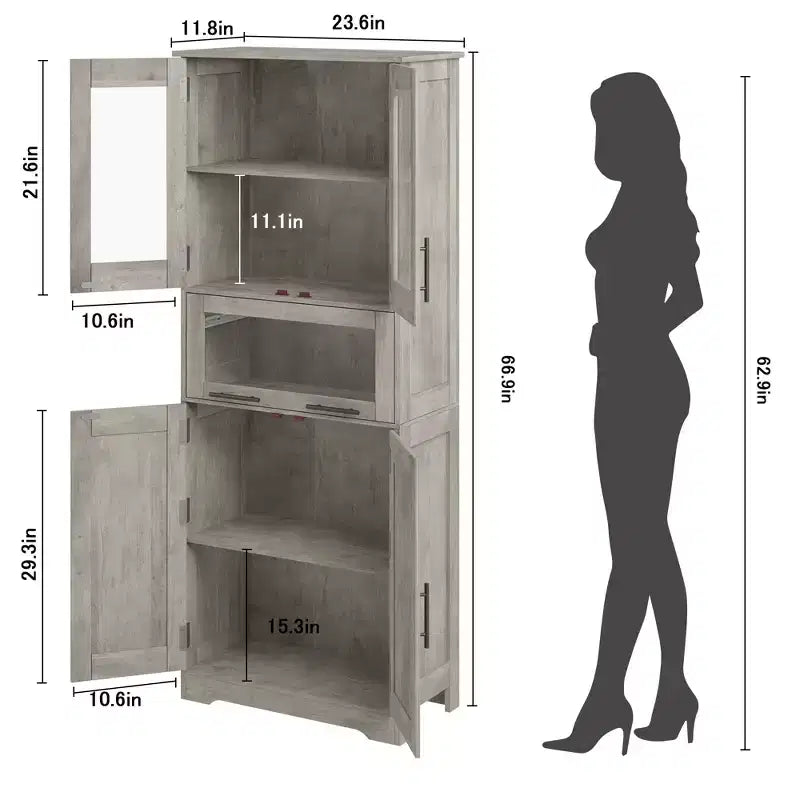 Mobiletto da bagno alto, Armadio autoportante per la biancheria con ante e ripiani regolabili per cucina, dispensa, soggiorno