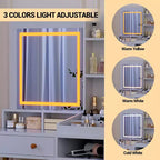 Toeletta con luci a LED a 3 colori, Toeletta con specchio grande e presa di corrente, Tavolo da trucco con 2 cassetti Bianco 55,9A