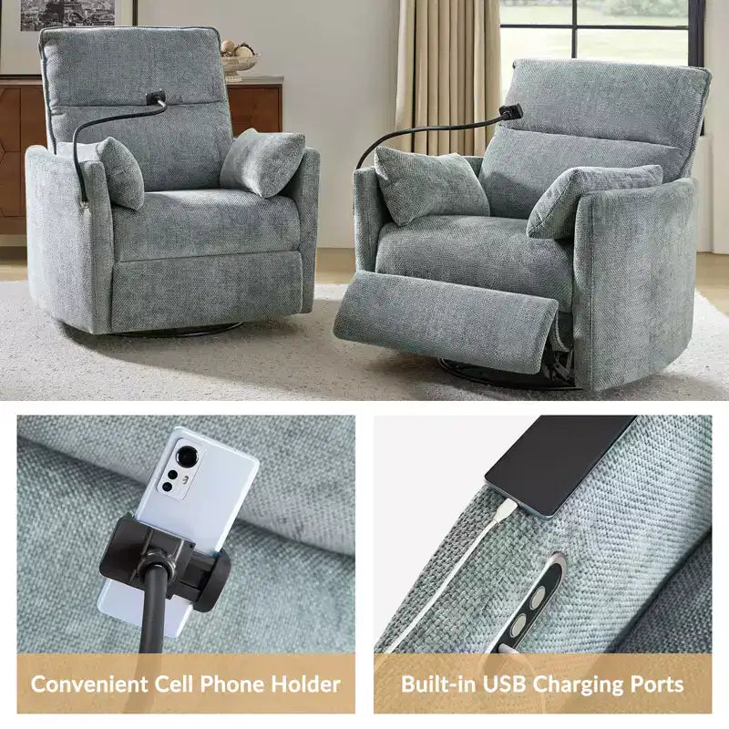 Poltrona Reclinabile Girevole a Dondolo con USB, Set di 2 Julius 38 | HULALA HOME