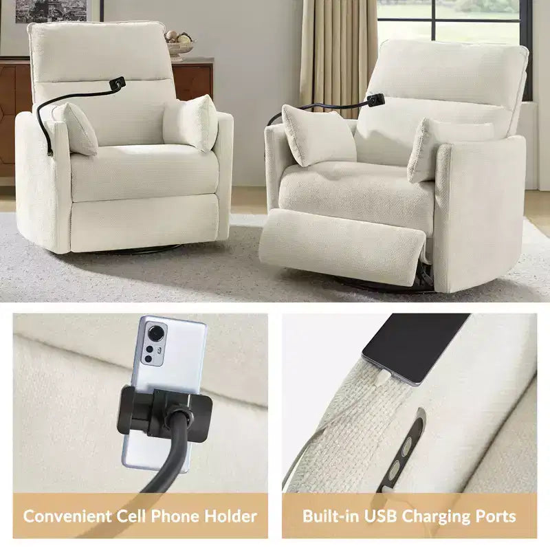 Poltrona Reclinabile Girevole a Dondolo con USB, Set di 2 Julius 38 | HULALA HOME